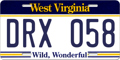 WV license plate DRX058