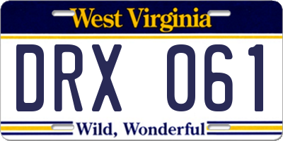 WV license plate DRX061