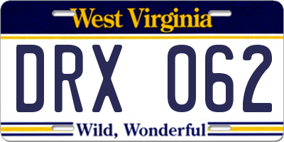 WV license plate DRX062