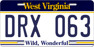 WV license plate DRX063