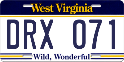WV license plate DRX071
