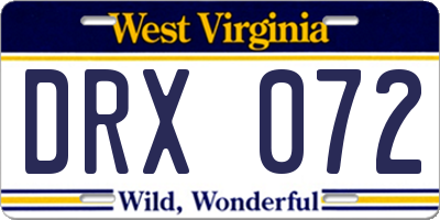 WV license plate DRX072