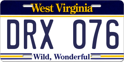 WV license plate DRX076