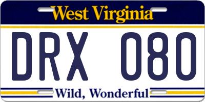 WV license plate DRX080