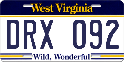 WV license plate DRX092