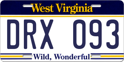 WV license plate DRX093