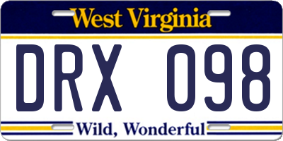 WV license plate DRX098