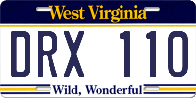 WV license plate DRX110