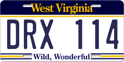 WV license plate DRX114