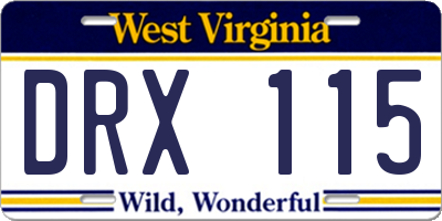 WV license plate DRX115