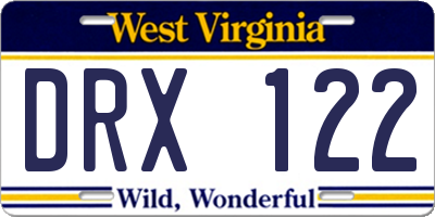 WV license plate DRX122