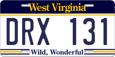 WV license plate DRX131