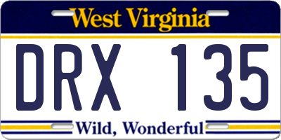 WV license plate DRX135
