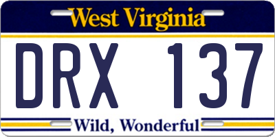 WV license plate DRX137