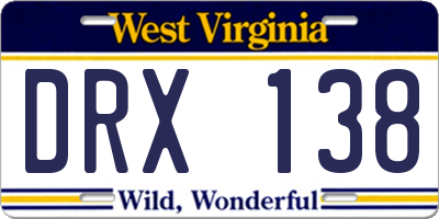 WV license plate DRX138
