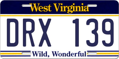 WV license plate DRX139