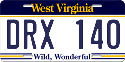 WV license plate DRX140