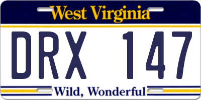WV license plate DRX147