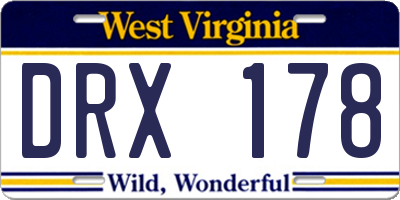 WV license plate DRX178