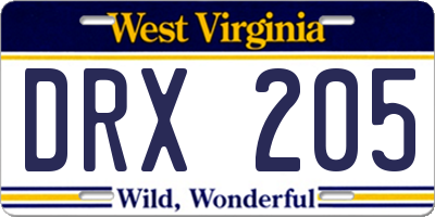WV license plate DRX205