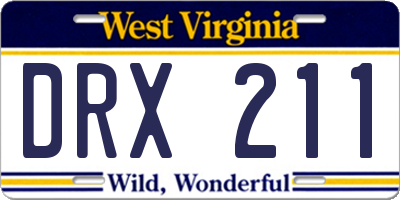 WV license plate DRX211