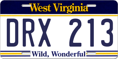WV license plate DRX213