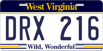 WV license plate DRX216