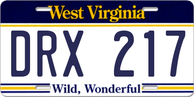 WV license plate DRX217