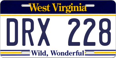 WV license plate DRX228