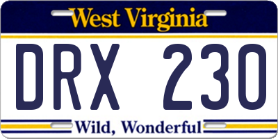 WV license plate DRX230