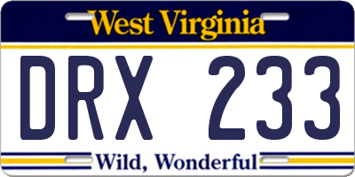 WV license plate DRX233