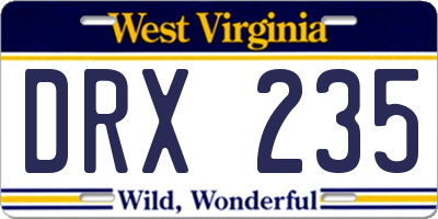 WV license plate DRX235