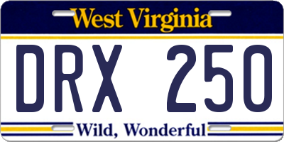 WV license plate DRX250