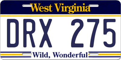 WV license plate DRX275