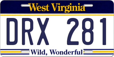 WV license plate DRX281