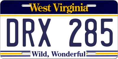 WV license plate DRX285