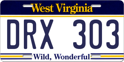 WV license plate DRX303