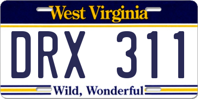 WV license plate DRX311