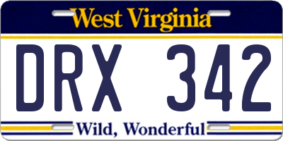WV license plate DRX342