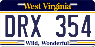 WV license plate DRX354