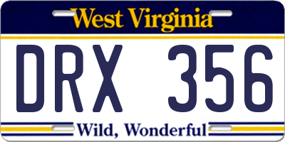 WV license plate DRX356