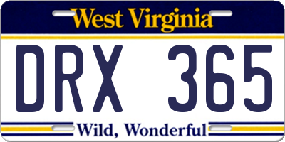 WV license plate DRX365