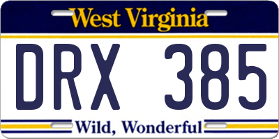 WV license plate DRX385