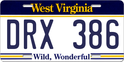 WV license plate DRX386