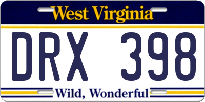 WV license plate DRX398