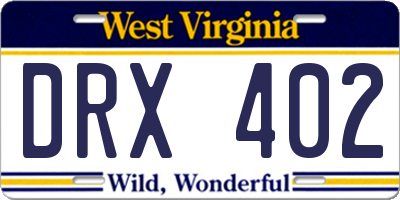 WV license plate DRX402