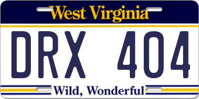 WV license plate DRX404