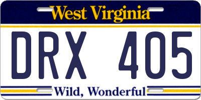 WV license plate DRX405