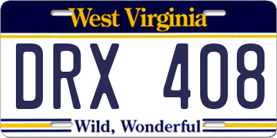 WV license plate DRX408