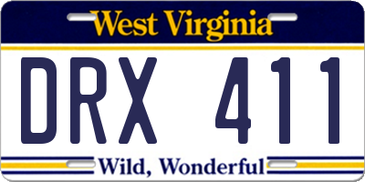 WV license plate DRX411